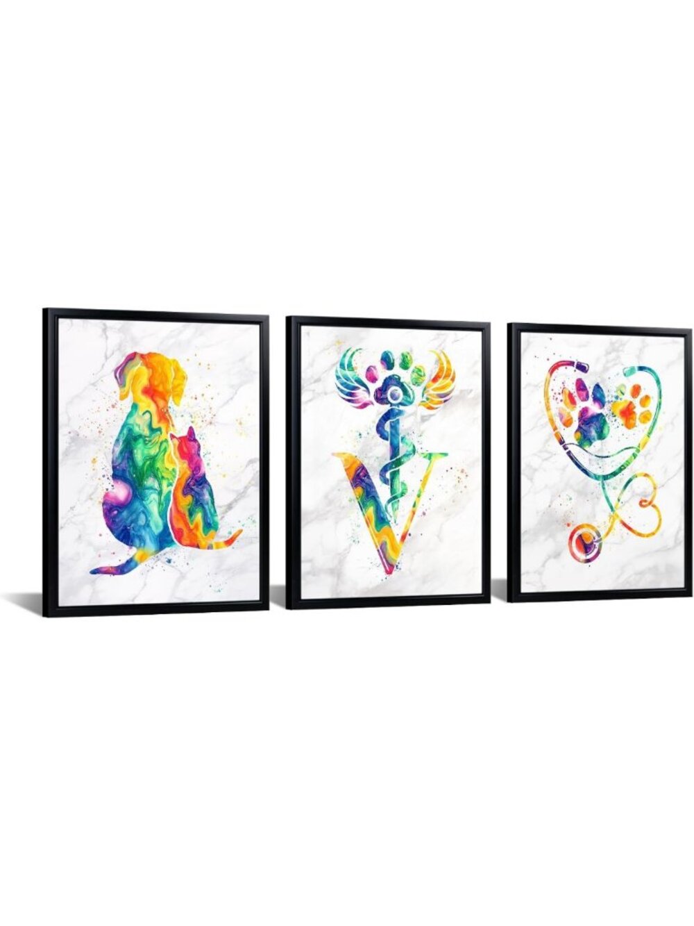 Set of 3 Veterinary Wall Art - Dog & Cat Paw Print Decor for Vet Clinics 12x16